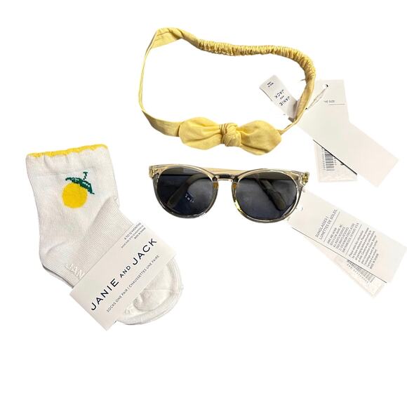 Janie & Jack Baby Girl Accessory Bundle - Sunglasses, Bow Clip and Socks - Picture 1 of 6